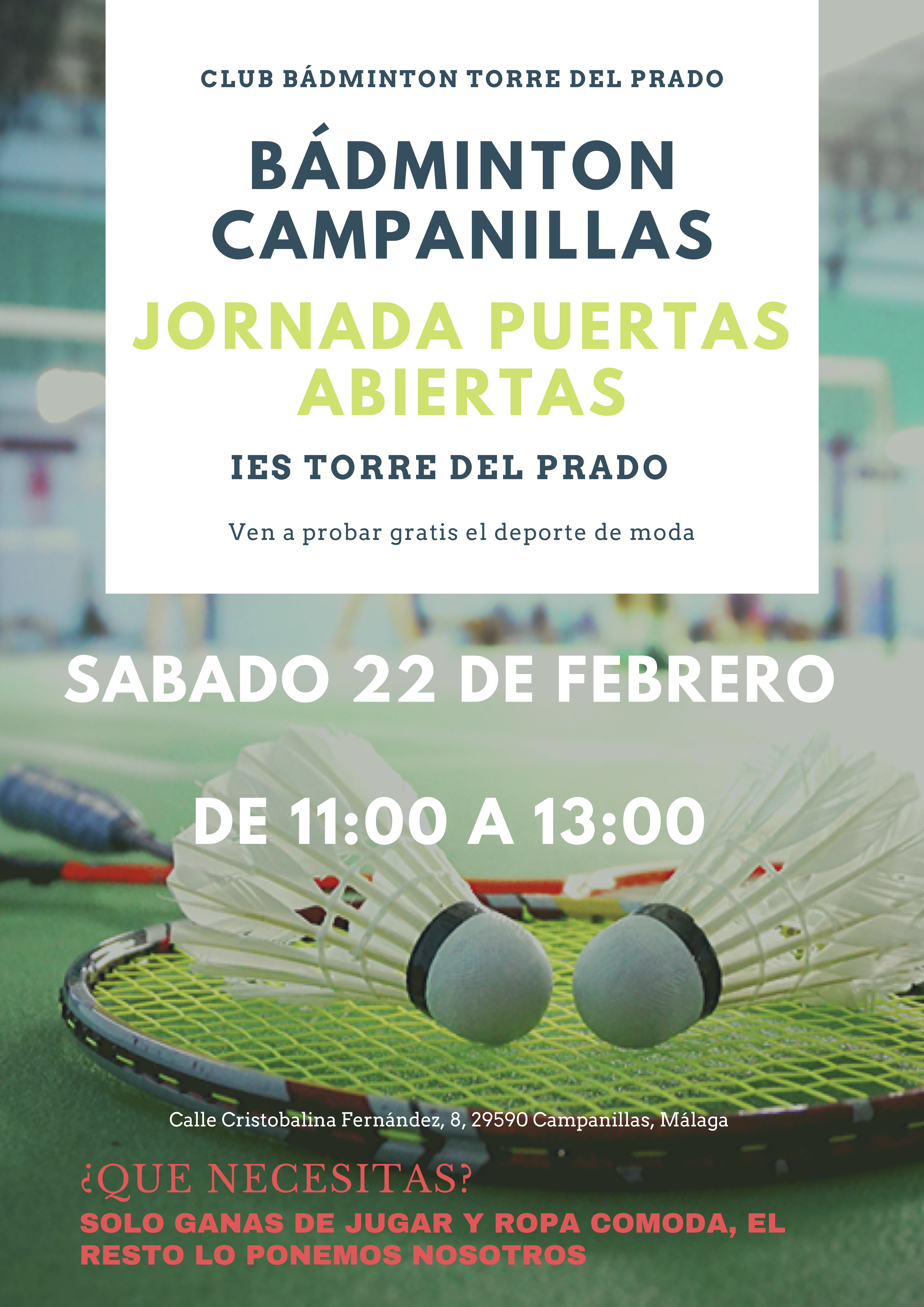 JORNADA PUERTAS ABIERTAS Jornada Puertas Abiertas Bádminton
