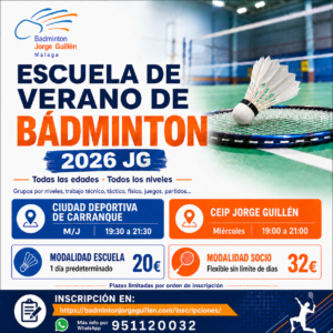 ChatGPT Image 9 jun 2026, 00_09_47 Escuela de verano de bádminton en Málaga 2026