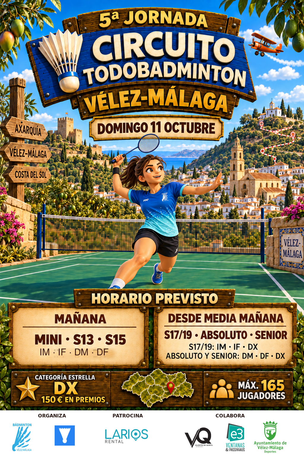 Cartel de la 5ª Jornada del Circuito Todobadminton 2026 en Vélez-Málaga, domingo 11 de octubre.